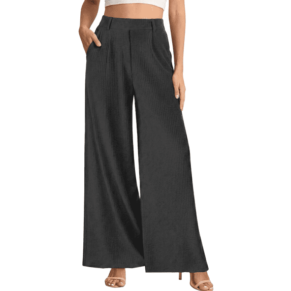 Women’s High Waisted Wide Leg Pants Casual Straight Leg Trousers with Front Pleats Elastic Back Waist Lounge Work Pants