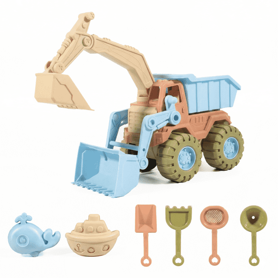 Flynow 7 Pcs Beach Toy Set for Kids 3+ Years Old, Friendly Travel Play Sand Construction Set, Sand Castle Building Kit, Birthday Gift for Girl Boy Age 3 4 5 6 7 8