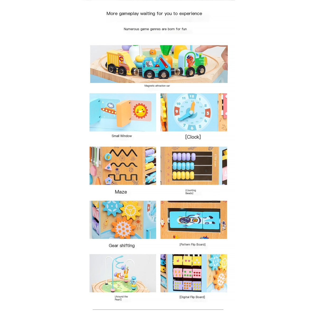 Flynow Baby Wooden Activity Table Cube for Toddlers, 14 in 1 Montessori Baby Activity Cube, Baby Play Cube Toy with Educational Features, Gift Wooden Cube Toy for Babies 6-12 Months