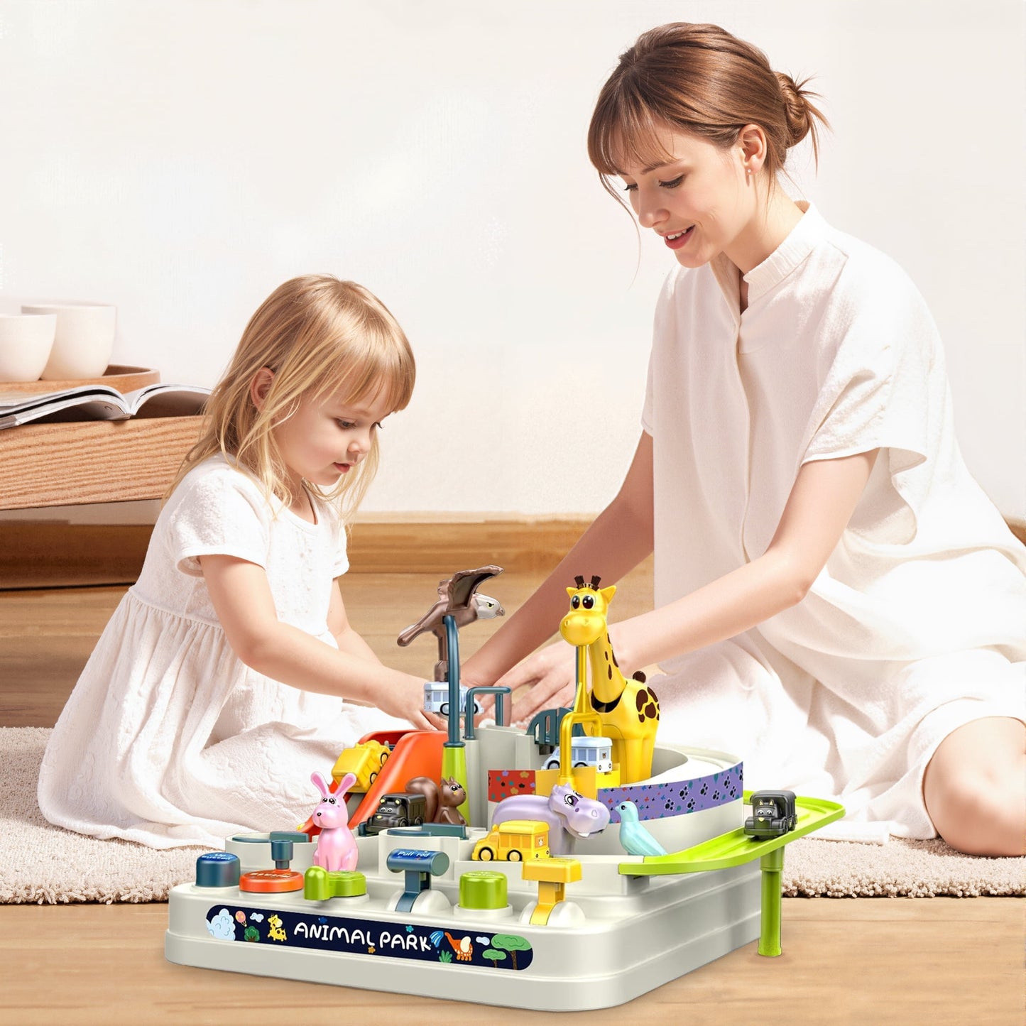 Flynow Adventure Race Car Toy for 3-8 Year Old Boy Girl, Manually Operated Playset Educational Car Ramp Toy with 3 Mini Track Cars, Christmas Birthday Gift for Kids Age 3 4 5 6 7 8