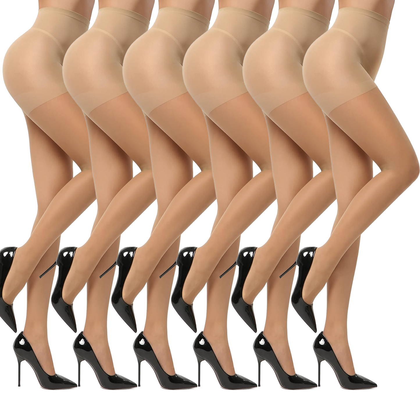 WQD 6 Pairs Women's Sheer Tights Ultra Thin High Waist Pantyhose Control Top Thigh High Stockings for Work Office Casual Party Everyday Outfits