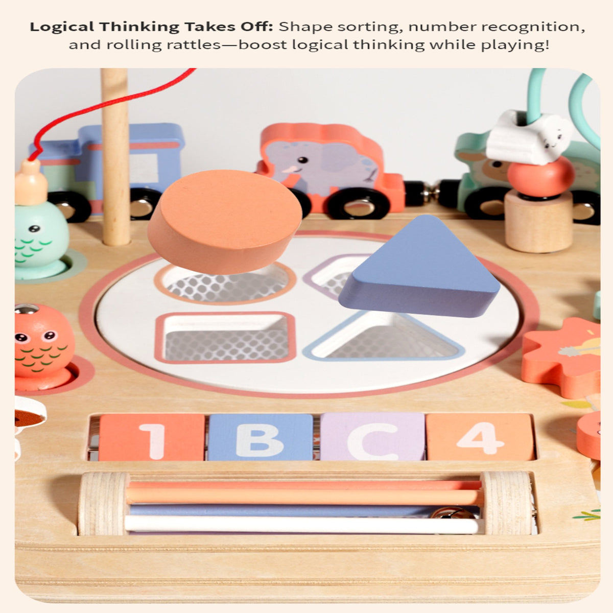 Flynow Baby Busy Board Toys 10-in-1 Wooden Sensory Activity Table, Montessori Toddler Toy Shape Sorter, Fishing, Bead Maze & Train Track, Educational Learning Birthday Gift for 1+ Year Old Boys Girls