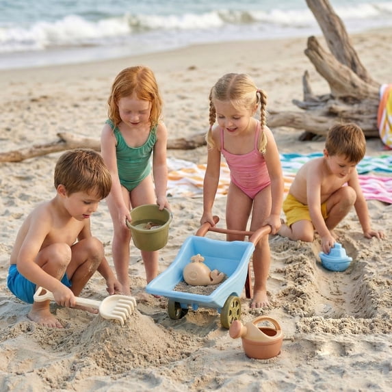 Flynow 7 PCS Beach Toy Set for Kids 3+ Years Old, Friendly Travel Play Sand Construction Set, Sand Castle Building Kit, Outdoor Toy Set, Birthday Gift for Girl Boy Age 3 4 5 6 7 8