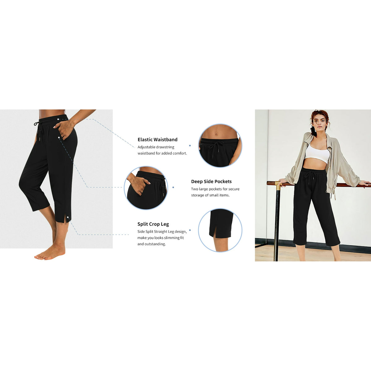 WQD Women’s Capri Sweatpants Yoga Pants Loose Workout Joggers High Waist Drawstring Flare Leggings Lounge Pajama Capris Pants with Pockets for Summer (Available in Plus Size)
