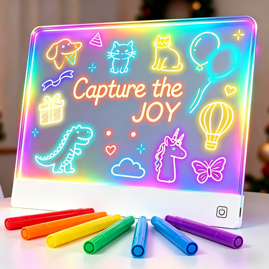 Flynow 16" Led Drawing Board for Kids Rechargeable, Portable Doodle Glow LED Note with 7 Colors, Light up Acrylic Dry Erase Lumi Stand, Easter Basket Stuffers Teen Boys & Birthday Gifts