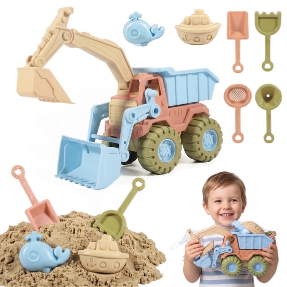 Flynow 7 Pcs Beach Toy Set for Kids 3+ Years Old, Friendly Travel Play Sand Construction Set, Sand Castle Building Kit, Birthday Gift for Girl Boy Age 3 4 5 6 7 8
