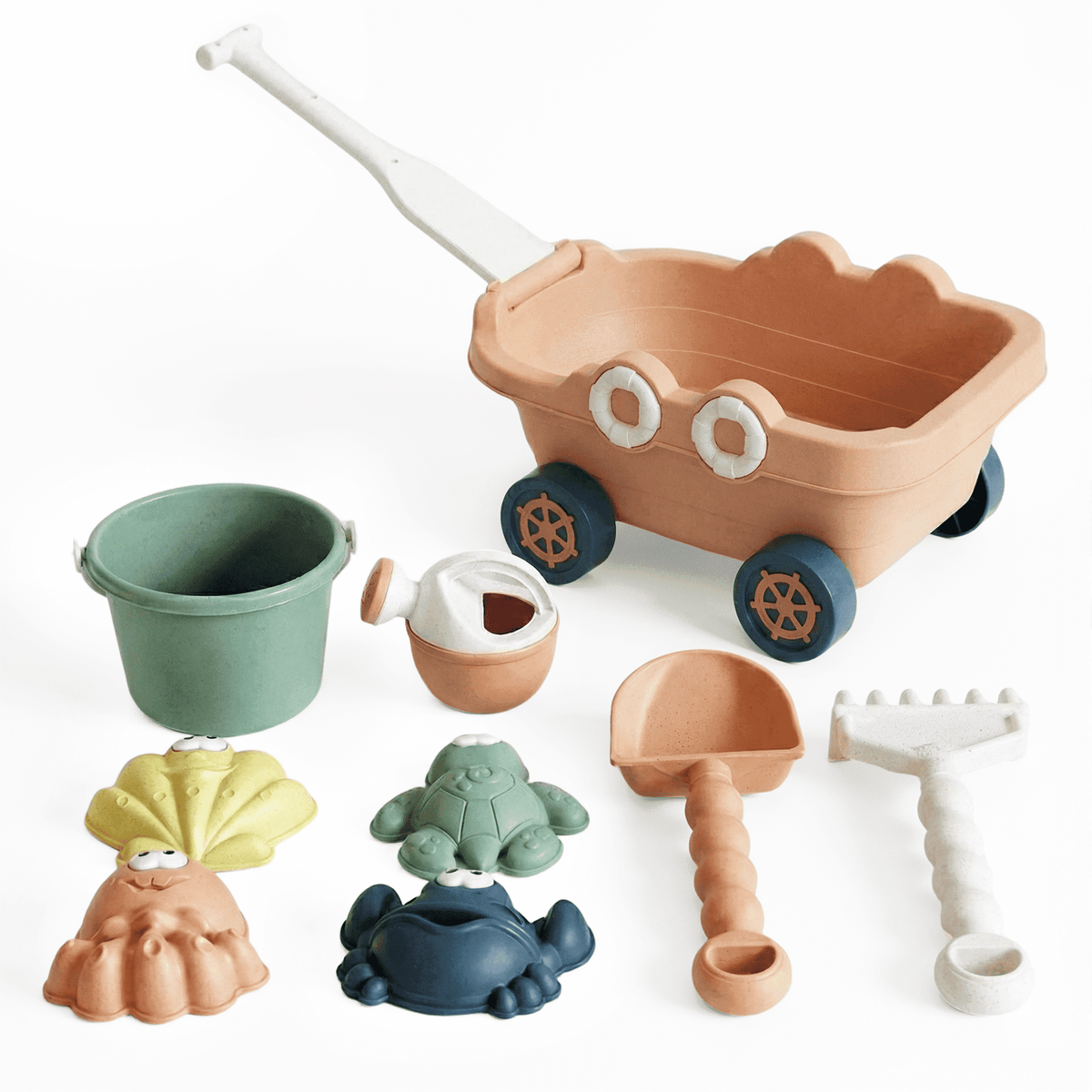 Flynow 9 PCS Beach Toy Set for Kids 3+ Years Old, Friendly Travel Play Sand Set Toy, Sand Castle Building Kit with Boat, Bucket, Shovels, Molds, Mesh Bag, Birthday Gift for Girl Boy Age 3 4 5 6 7 8