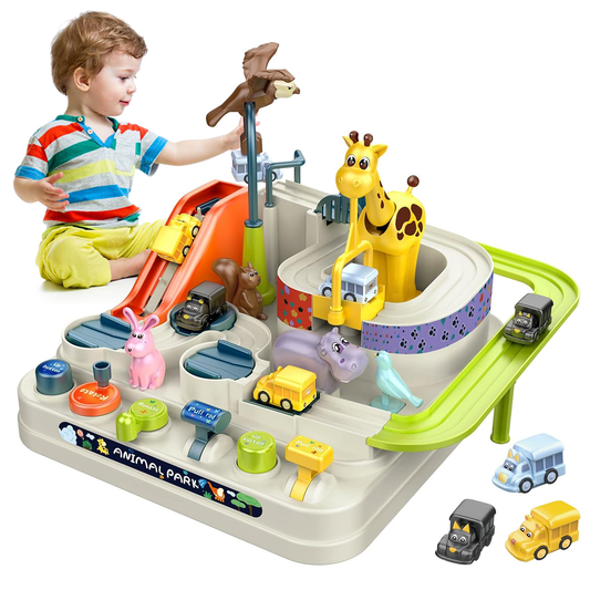 Flynow Adventure Race Car Toy for 3-8 Year Old Boy Girl, Manually Operated Playset Educational Car Ramp Toy with 3 Mini Track Cars, Christmas Birthday Gift for Kids Age 3 4 5 6 7 8