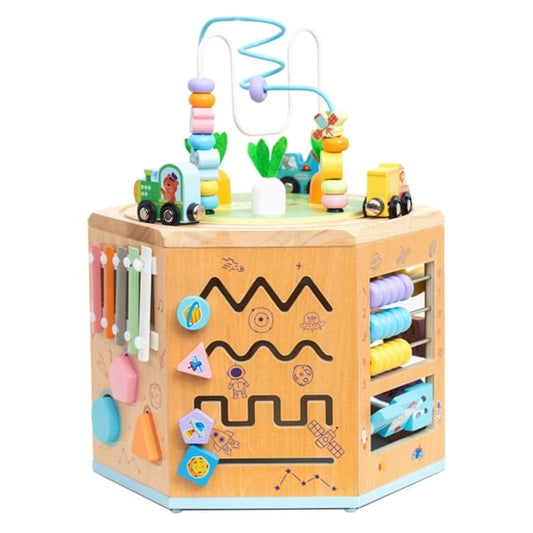Flynow Baby Wooden Activity Table Cube for Toddlers, 14 in 1 Montessori Baby Activity Cube, Baby Play Cube Toy with Educational Features, Gift Wooden Cube Toy for Babies 6-12 Months
