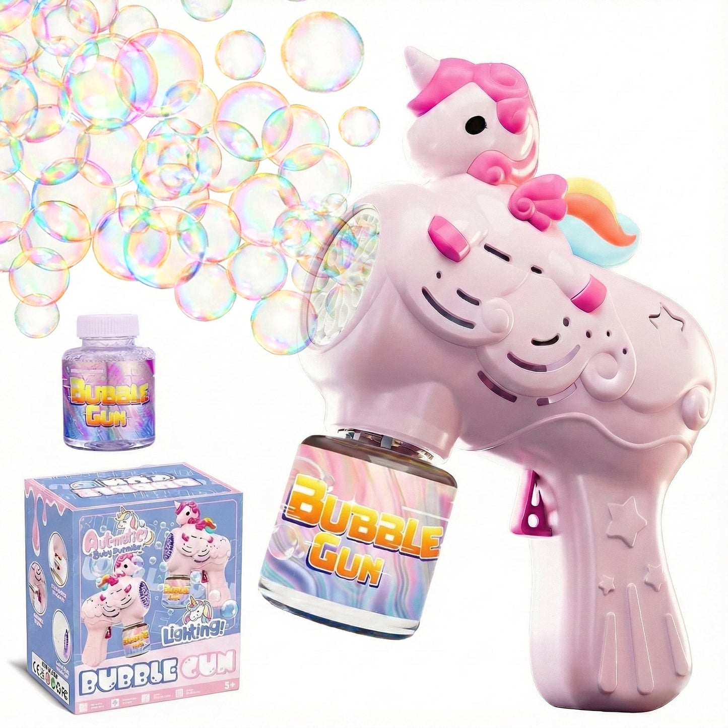 Flynow Bubble Gun Toy for Toddler 1-3 Years Old, Bubble Machine for Kids Girl Boy Age 3-8, Bubble Blower Maker for Summer Outdoor Party Garden Birthday Gift
