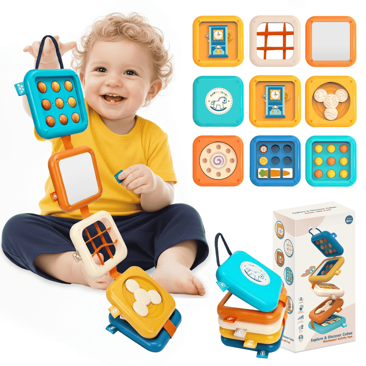 Flynow Busy Board for 1 Year Old, Travel Toys for Toddler 1 2 3, Montessori Cube Learning Education Toy Birthday Gifts for Baby Boy Girl