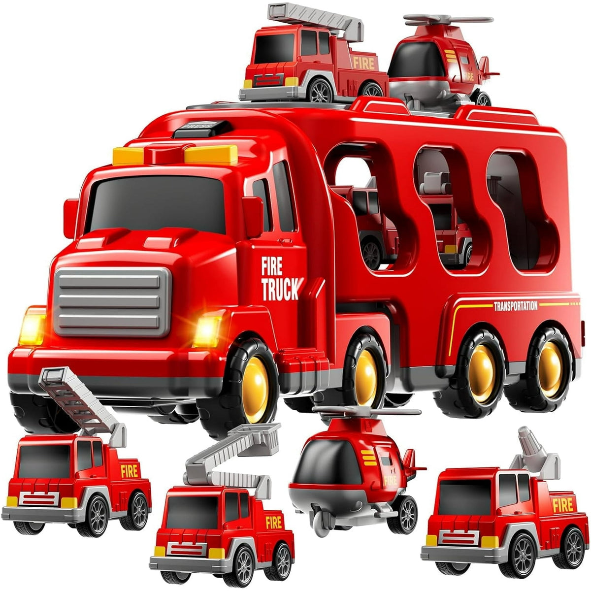 Flynow Fire Truck Car Toy for Toddler Age 3+, Toy Set with Light Sound, Christmas Birthdays Gift for Kids Boy Girl 3 4 5 6 7 8 Year Old
