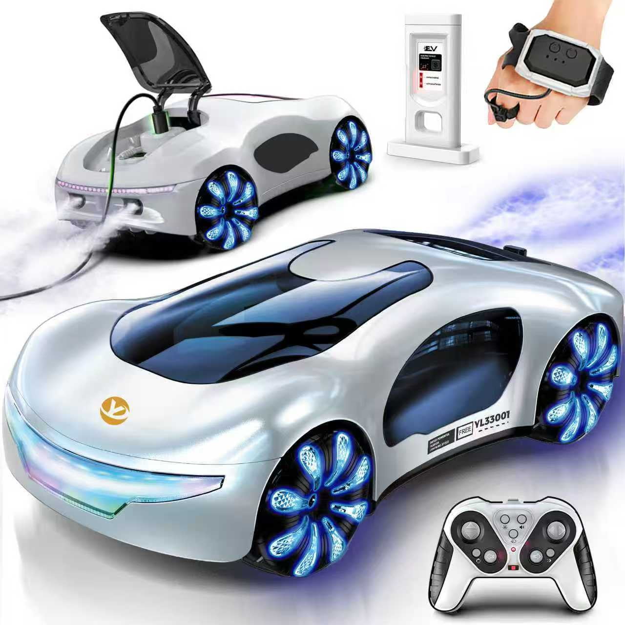 Flynow Remote Control Car, RC Drift Toy for Kids 3 4 5 6 7 8 9 10 11 Year Old, 2.4GHz 1200mAh 360° Rotate Cars with Light Sound Spray, Christmas Birthday Gift for Adults Boys Girls Age 12+