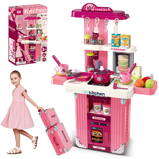 Flynow Kids Kitchen Playset Toys, Kitchenette Pretend Play for Toddler 1-3 Year Old, 42pcs Interactive Toy Accessories with Lights Sounds, Christmas Birthday Gift for Girls Age 2 4 5 6 7 8 9 10