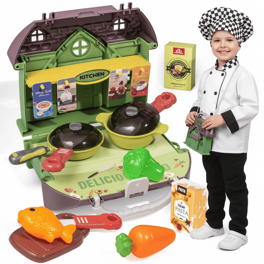 Flynow Kids Kitchen Playset Toys, Cooking Pretend Play for Toddler 1-3 Year Old, 23pcs Interactive Toy Accessories with Food Utensils Pots, Christmas Birthday Gift for Girls Age 2 4 5 6 7 8 9 10