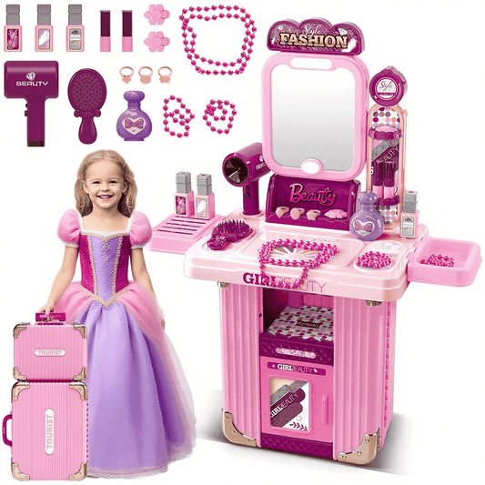 Flynow Toys Makeup Table Playset, Girls Dressup Pretend Play Princess for Toddler 1-3 Years Old, Kids Vanity Accessories 31pcs Set with Music Light, Christmas Birthday Gift for Age 2 4 5 6 7 8 9 10