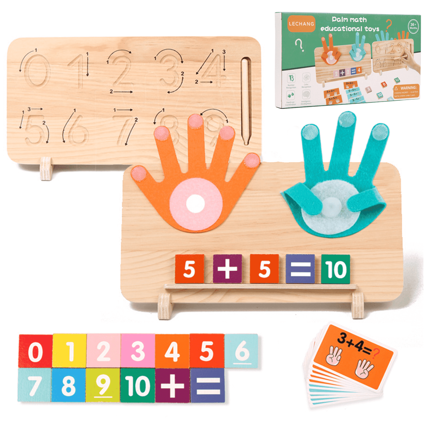 Flynow Toddler Learning Toys Preschool Educational Montessori Math Manipulatives Kid 1-5, Wood Number Blocks Boy Girl Age 2 3 4 Year Old, Finger Counting Tracing Board Birthday Christmas Holiday Gift