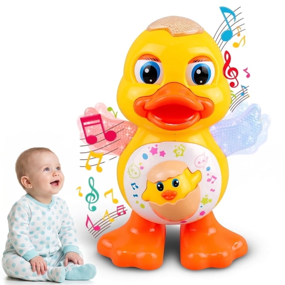 Flynow Musical Dancing Duck Toys for Toddlers 1 2 3 Year Old,Educational Dancing Duck Toy for Babies,Walking Duck Toy with Music & Lights, Learning Toy for Baby Kids, Christmas Easter Birthday Gifts