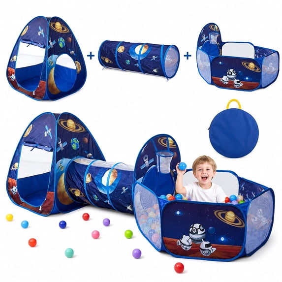 Flynow Rocket Ship Play Tent House Pop up toys for 0-1-2-3-4-5-6 Age boys Gift Play Tent Kids Indoor Outdoor Spaceship Playhouse Tent Set Basketball Hoop Indoor