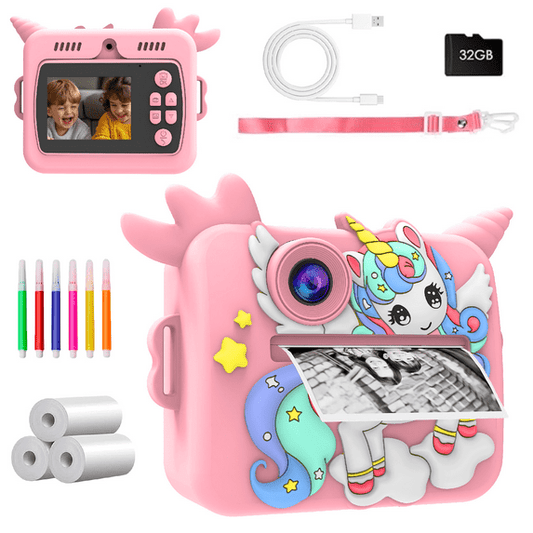 Flynow Kids Camera Toy Instant Print, Children Digital Camcorder, Christmas Birthday Gifts for Girls Boys Toddler Ages 3-12, 4 5 6 7 8 9 Year Old, 1080P HD Video with 32G SD Card Cartoon Soft Cover