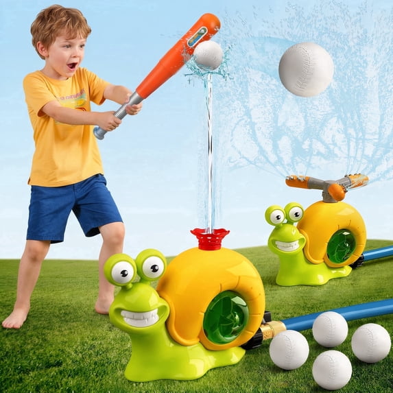 Flynow 2 in 1 Snail Outdoor Summer Water Spray Toys for Kids Ages 3-12,Water Sprinkler Baseball Toys for Lawn Backyard Garden, Gift for Toddler Boy Girl Fidget Toys Sprinklers for Yard