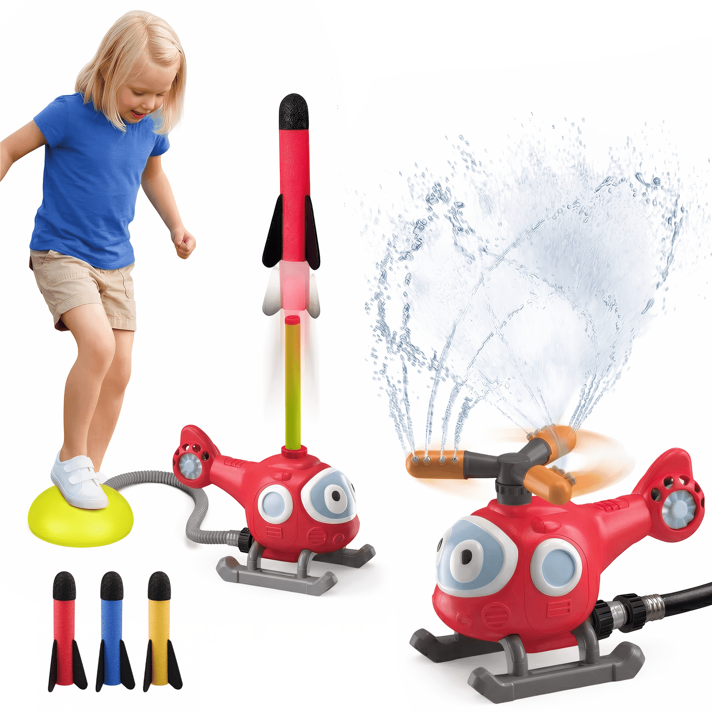 Flynow 2 in 1 Airplane Outdoor  Water Spray Toys ,Water Sprinkler Summer Toy Rocket Launcher Set for Kids Ages 3-12,  for Lawn Backyard Garden, Gift for Toddler Boy Girl 3 4 5 6 7 8 9 10 Years Old