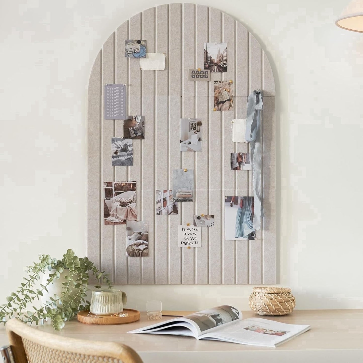 Large Arched Felt Bulletin Board,Stylish Perfectly Sized 35" x 24" Cork Board Alternative for Office & Wall Decor, 6 Customizable Adhesive Tiles Pins are Perfect to Display Your Photos Toddlers