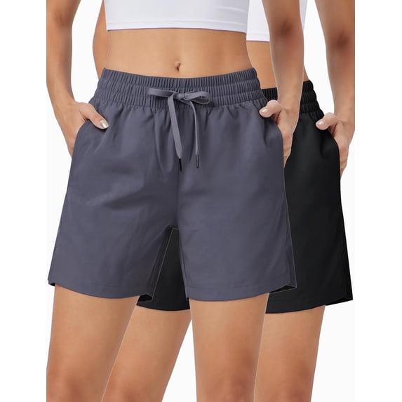 WQD 2 Pack Womens Athletic Shorts Basic Running Shorts Lightweight Quick Dry Gym Workout Shorts with Pockets