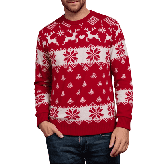 WQD Christmas Sweater Family Couples Warm Thick Casual Knitted Pullover Top Xmas Elk Snowflake Reindeer Sweatshirt for Holiday Party New Year