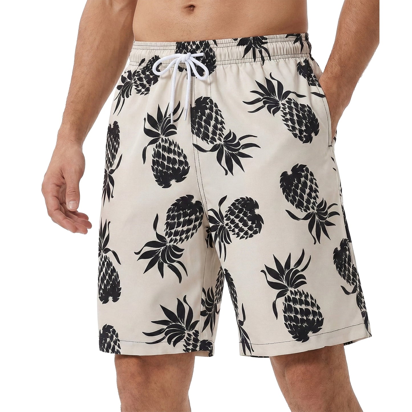 WQD Men’s Swim Trunks Quick Dry Board Shorts with Mesh Lining and Pockets Elastic Waist Drawstring Beach Shorts Pineapple Print Breathable Swimwear Bathing Suits for Swimming Surfing Vacation