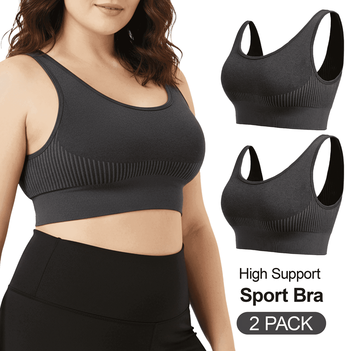 WQD 2 Pack Yoga Sports Bras for Women High Impact Padded Wirefree Seamless Support for Yoga Running Training Gym Workouts