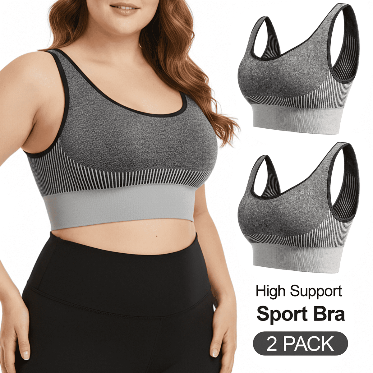 WQD 2 Pack Yoga Sports Bras for Women High Impact Padded Wirefree Seamless Support for Yoga Running Training Gym Workouts