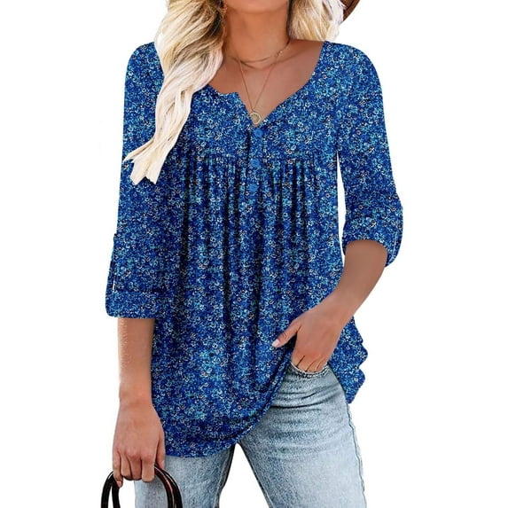 WQD Womens Long Sleeve Shirts Dressy Casual Floral Blouses Loose Tunic Tops for Fall Winter Spring (Available in Plus Size)