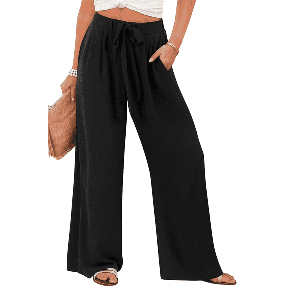 WQD Women Wide Leg Palazzo Pants High Waist Flowy Casual Loose Fit Trousers for Lounge Travel Daily Office Wear