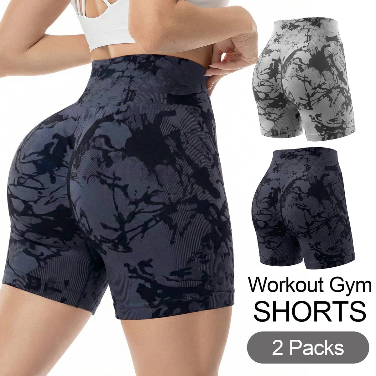 WQD Women's 2 Packs Workout Yoga Gym Shorts High Waisted Butt Lifting Scrunch Butt Seamless Booty leggings Shorts