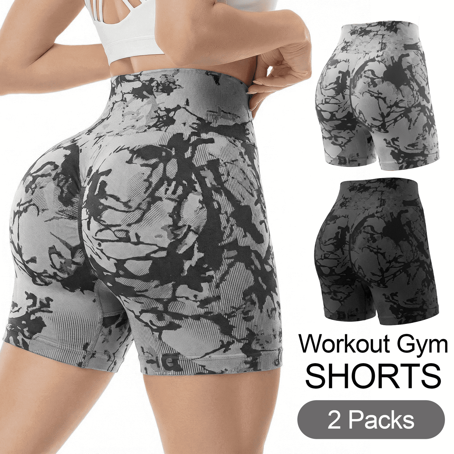 WQD Women's 2 Packs Workout Yoga Gym Shorts High Waisted Butt Lifting Scrunch Butt Seamless Booty leggings Shorts