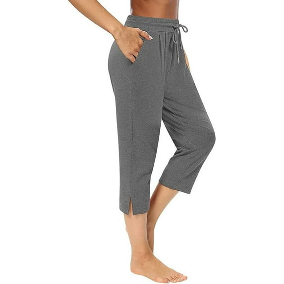 WQD Women’s Capri Sweatpants Yoga Pants Loose Workout Joggers High Waist Drawstring Flare Leggings Lounge Pajama Capris Pants with Pockets for Summer (Available in Plus Size)