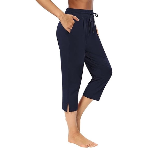 WQD Women’s Capri Sweatpants Yoga Pants Loose Workout Joggers High Waist Drawstring Flare Leggings Lounge Pajama Capris Pants with Pockets for Summer (Available in Plus Size)