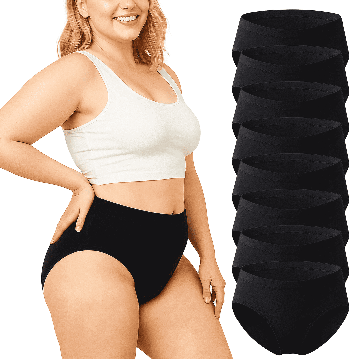 WQD Women's Plus Size Underwear 8 Pack Stretch Briefs Full Coverage Panties Soft Breathable No Ride Up Everyday Panty Set