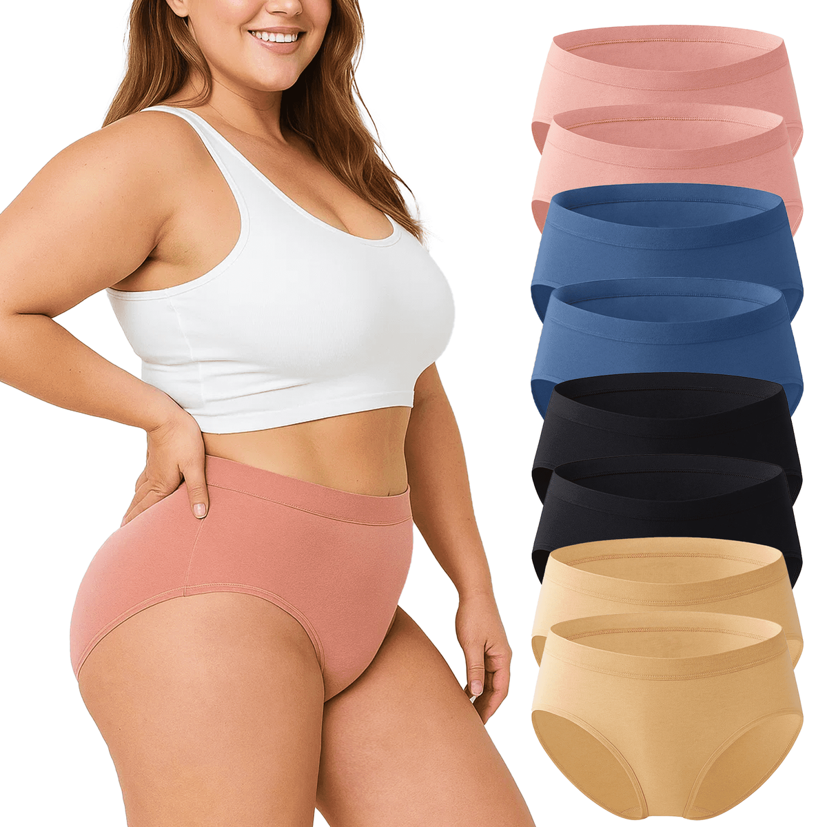 WQD Women's Plus Size Underwear 8 Pack Stretch Briefs Full Coverage Panties Soft Breathable No Ride Up Everyday Panty Set