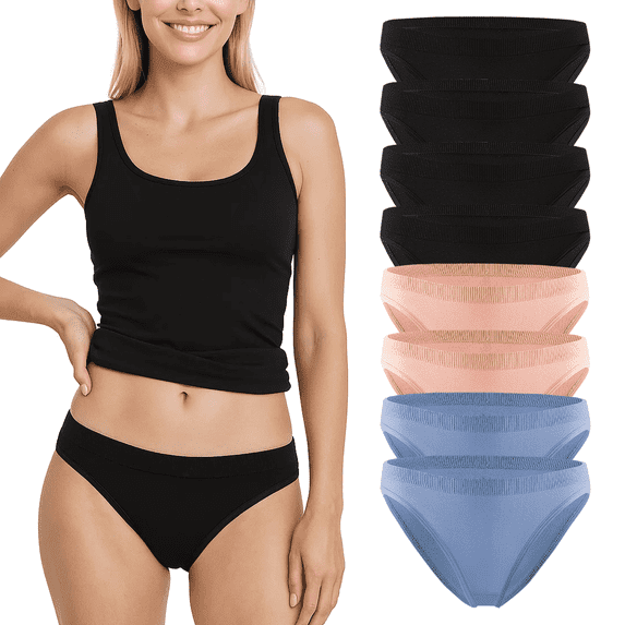 WQD Women's Seamless Bikini Underwear 8 Pack Stretch Fit Panties Soft Breathable Briefs for Everyday Comfort