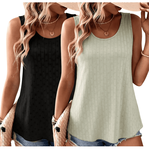 WQD Women’s Tank Tops 2 Pack Sleeveless Casual Loose Fit Flowy Swing Tunic Shirts Cute Heart Print Summer Lightweight Tops