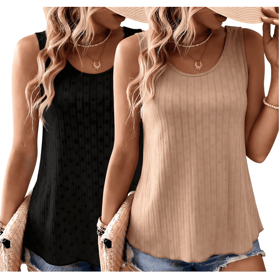 WQD Women’s Tank Tops 2 Pack Sleeveless Casual Loose Fit Flowy Swing Tunic Shirts Cute Heart Print Summer Lightweight Tops