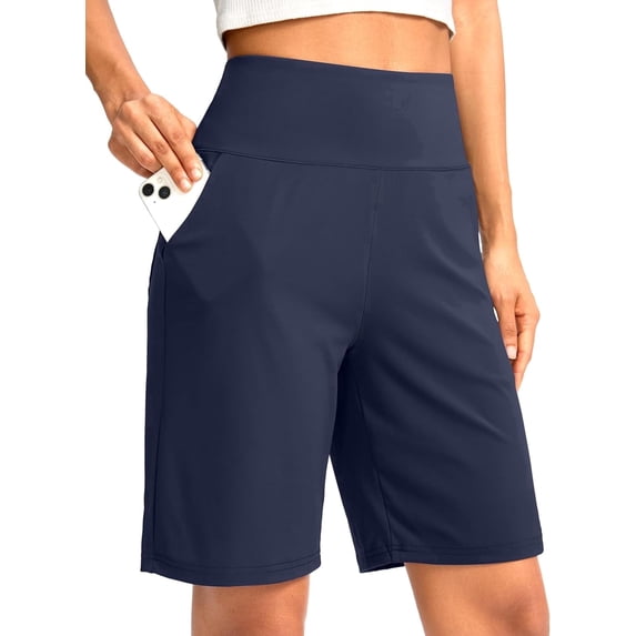 Women's Bermuda Shorts with Pockets High Waisted Knee Length Casual Athletic Walking Workout Lounge Shorts