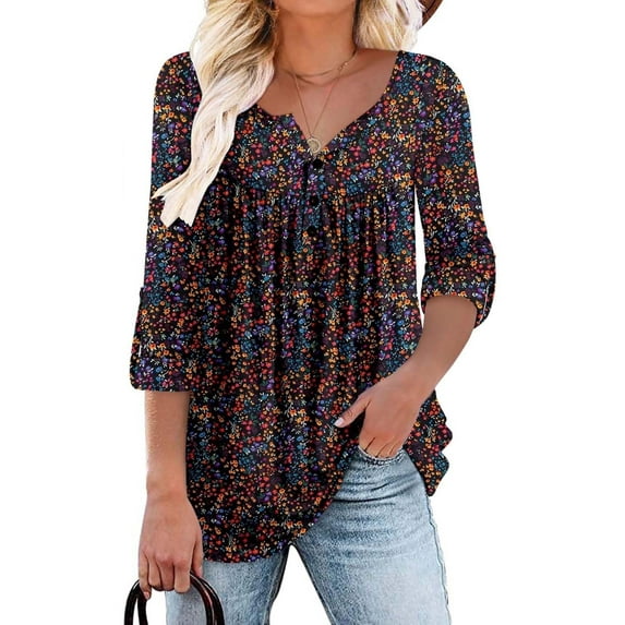 WQD Womens Long Sleeve Shirts Dressy Casual Floral Blouses Loose Tunic Tops for Fall Winter Spring (Available in Plus Size)