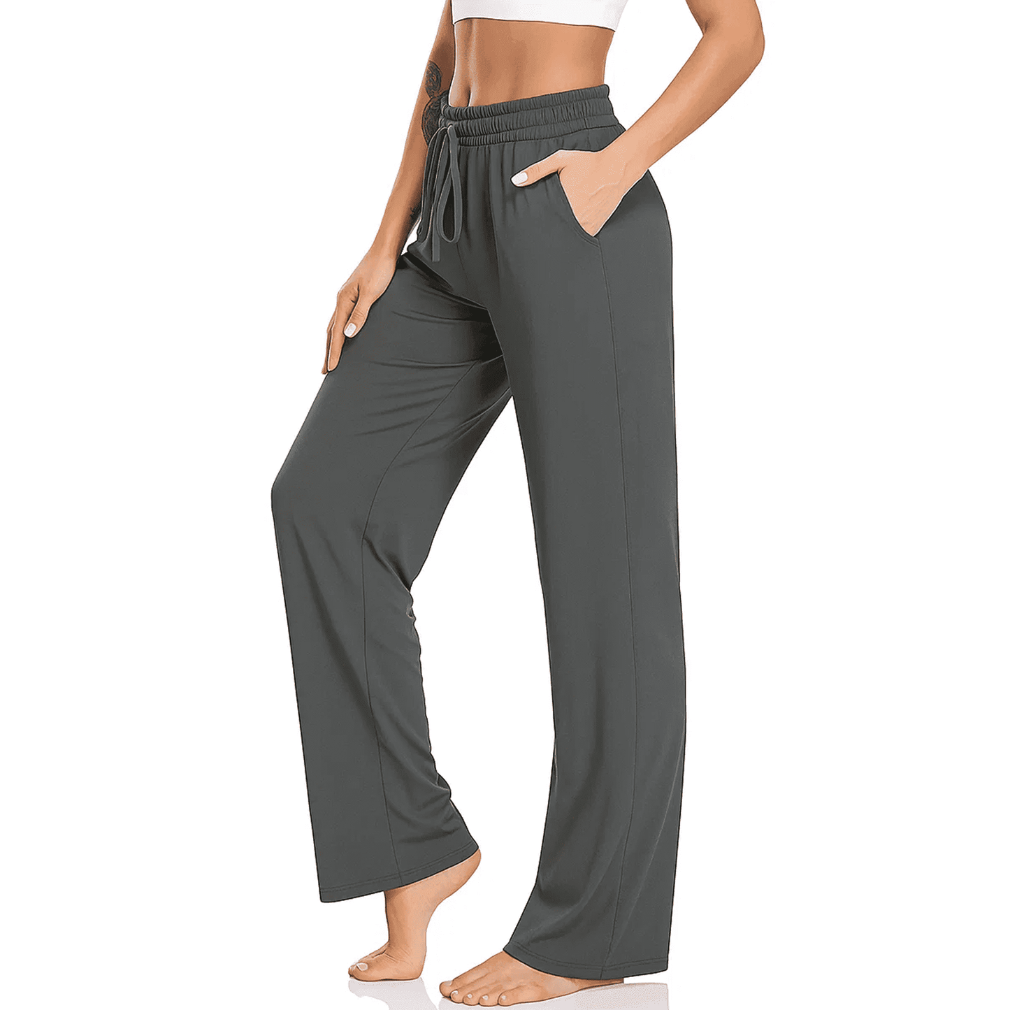 WQD Yoga Pants with Pockets for Women Sweatpants High Waist Drawstring Workout Pants Casual Work Pants Flare Leggings