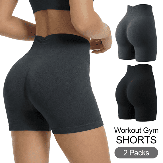 Women’s Biker Shorts 2 Pack High Waisted Tummy Control Workout Yoga Shorts Seamless Stretchy Athletic Running Cycling Short Leggings