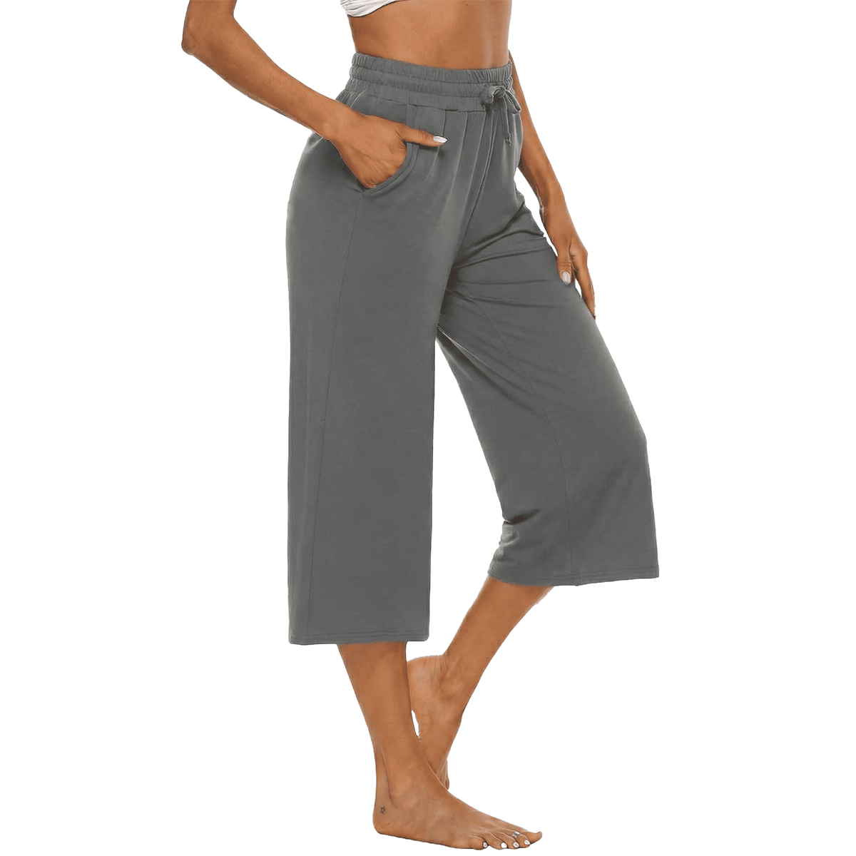 Women’s Capri Yoga Sweatpants with Pockets High Waist Drawstring Flared Pants Casual Workout Lounge Flare Leggings for Summer