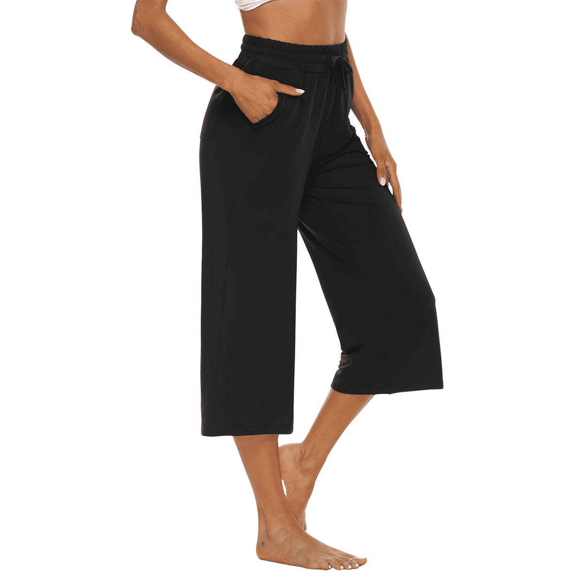 Women’s Capri Yoga Sweatpants with Pockets High Waist Drawstring Flared Pants Casual Workout Lounge Flare Leggings for Summer