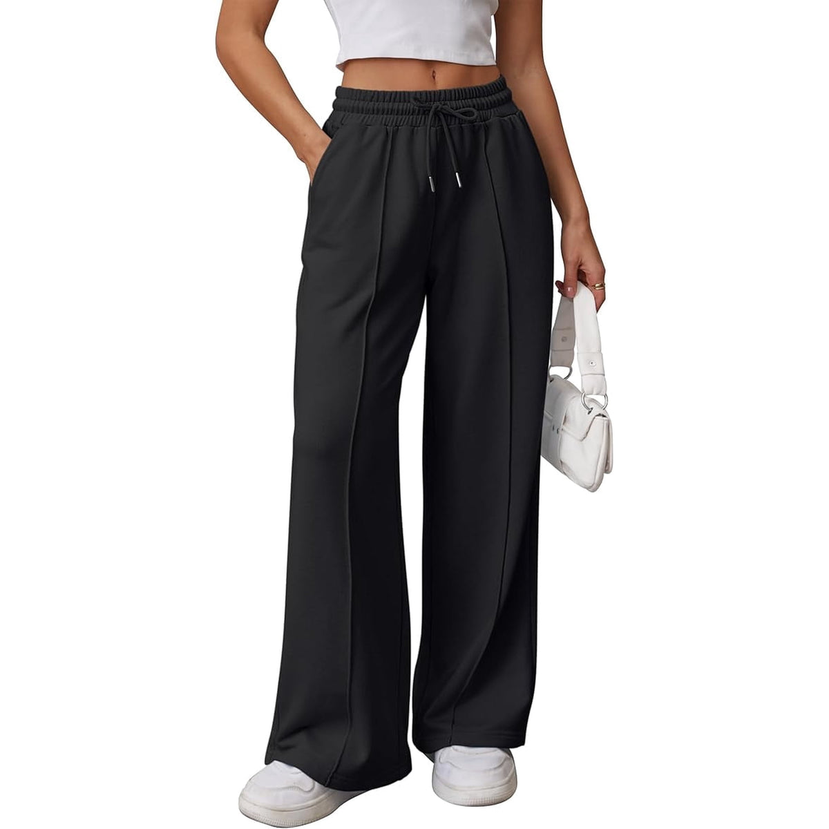 Women’s High Waisted Sweatpants Wide Leg Lounge Pants with Drawstring Elastic Waist Casual Workout Jogger Trousers with Pockets